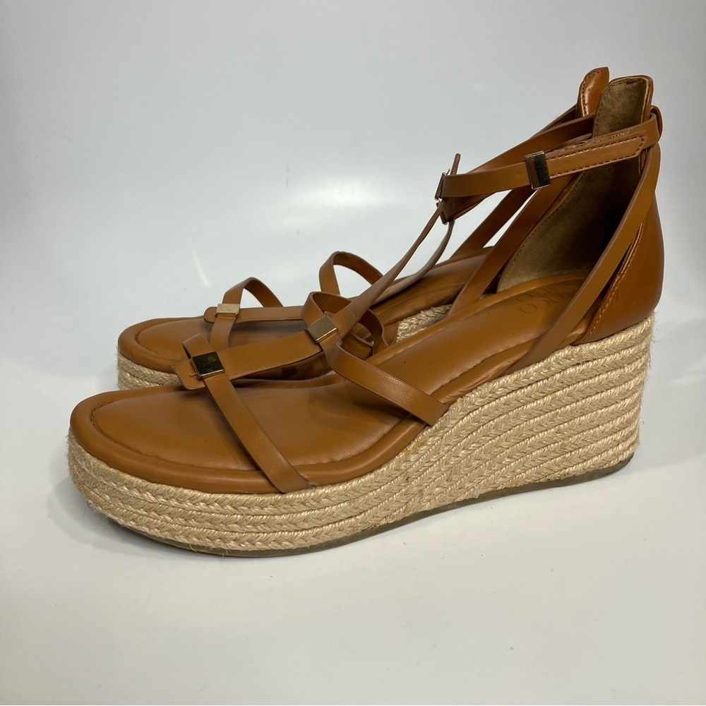 Franco Sarto Pana espadrille platform wedge sandals tan cream women’s size 10